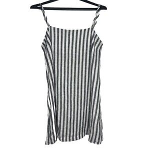 A New Day Linen Blend Spaghetti Spaghetti Strap Grey White Striped Size M NWOT